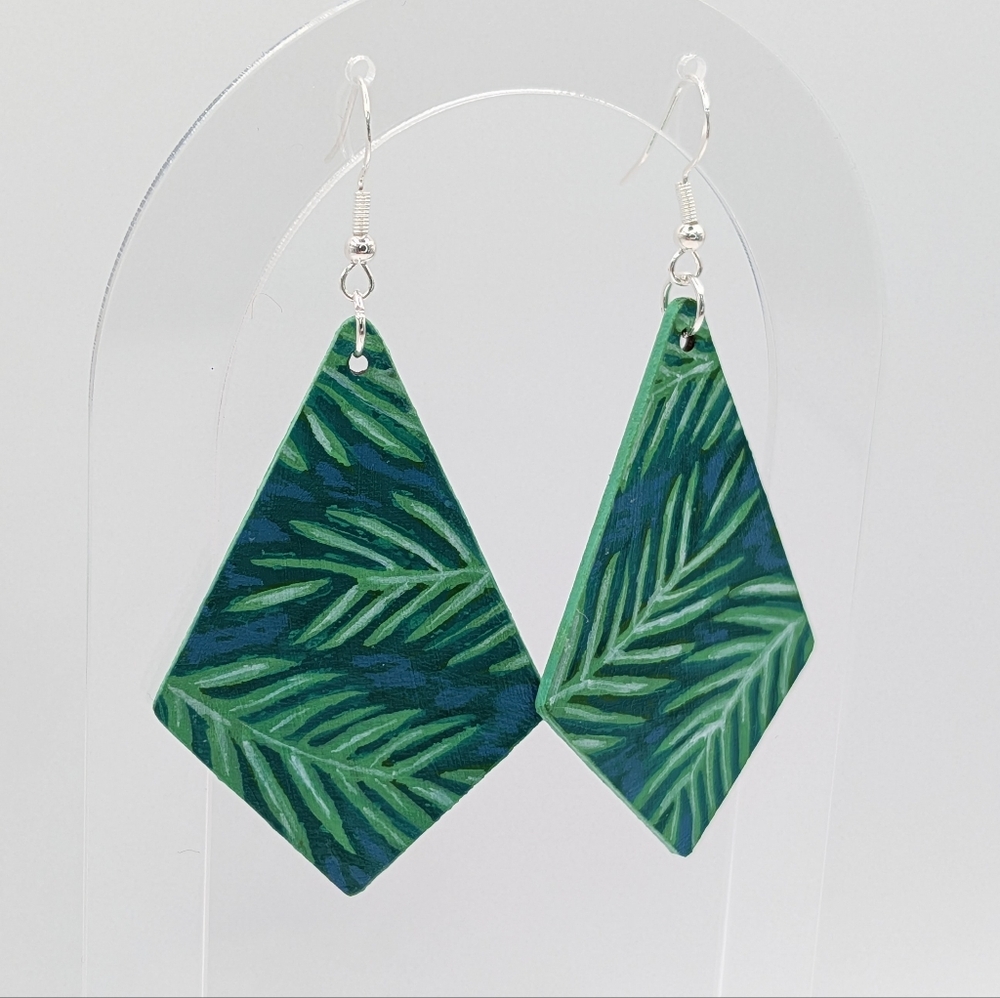 Hand Painted Tropical Leaf Earrings, Acrylic Painting on Wood - Picture 5 of 7